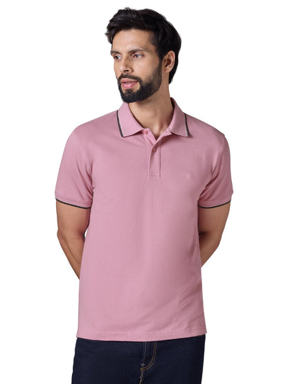 XYXX Accent Solid Halfsleeve Polo Tshirt for Men Blush Pink