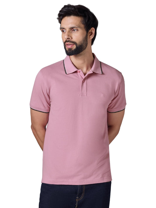 XYXX Accent Solid Halfsleeve Polo Tshirt for Men Blush Pink