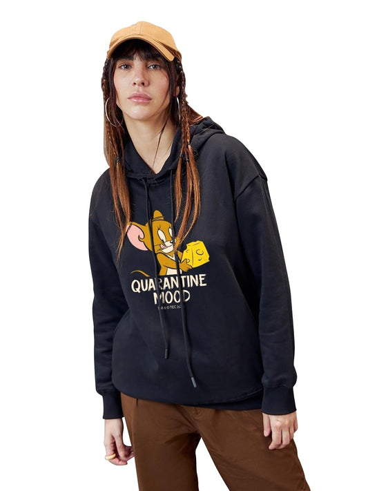 Bewakoof Heavy Duty 1.0 Official Tom & Jerry Merchandise Womens Graphic Print Oversized Fit Full Sleeve Hooded Cotton Blend Hoo