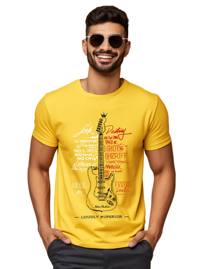 ADRO Guitar Design Printed T-Shirt for Men - 100% Cotton, Regular Fit, Soft Breathable Fabric | RN23-M-GTR-MU