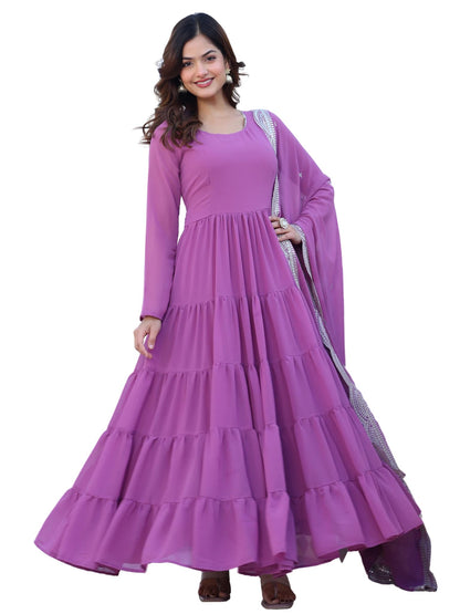 Fashion Basket WomenS Georgette Solid Anarkali Dress Light Purple