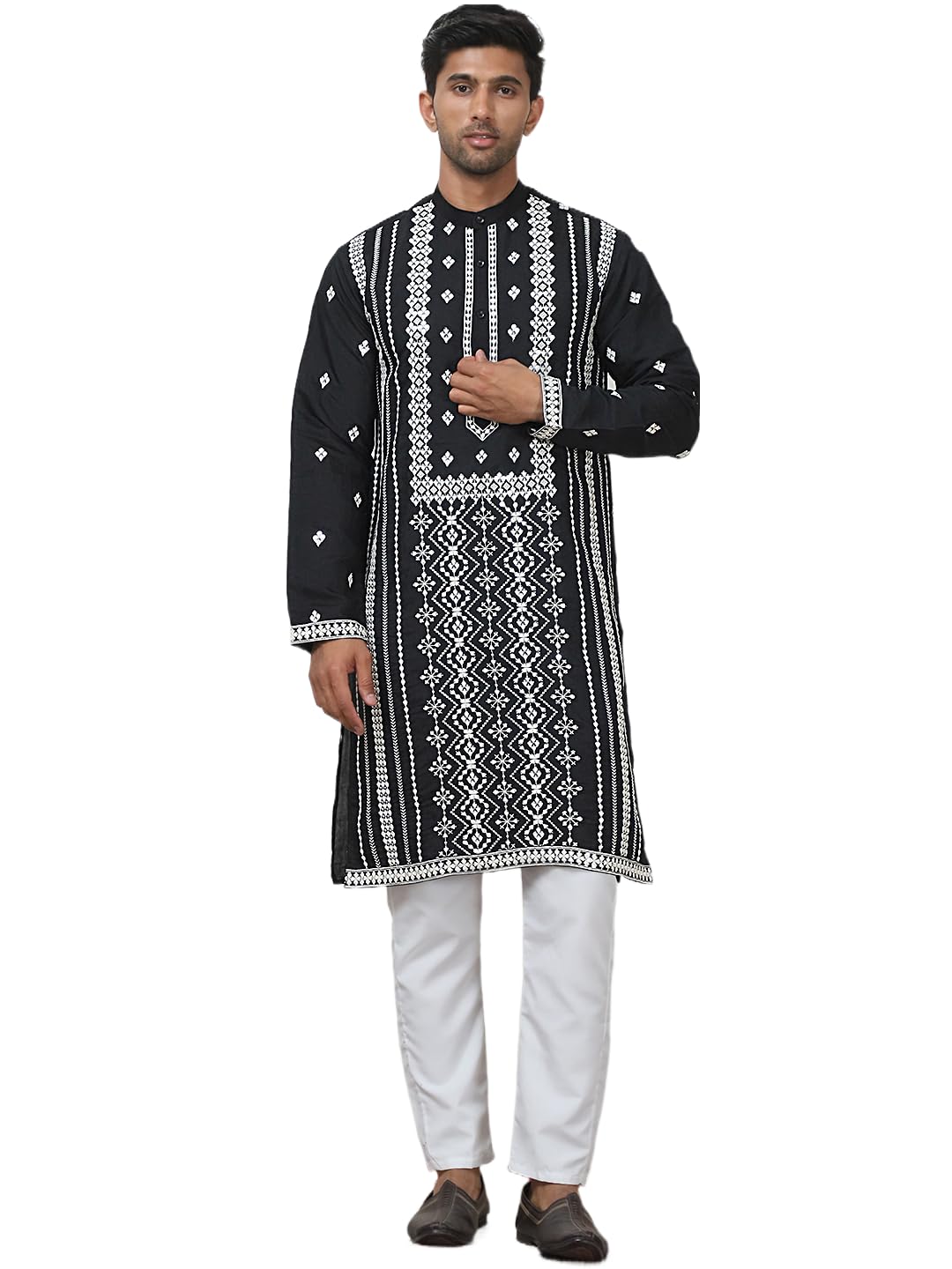 Jompers Mens Embroidered & Sequin Cotton Blend Kurta Pyjama Set