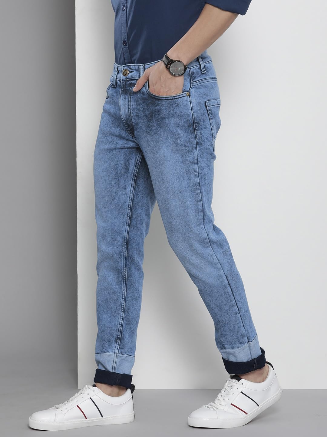 The Indian Garage Co Men Regular Fit Colorblocked Mid-Rise Stretchable Jeans Blue