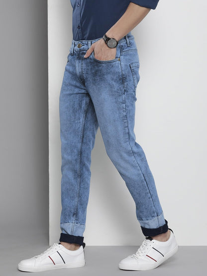 The Indian Garage Co Men Regular Fit Colorblocked Mid-Rise Stretchable Jeans Blue