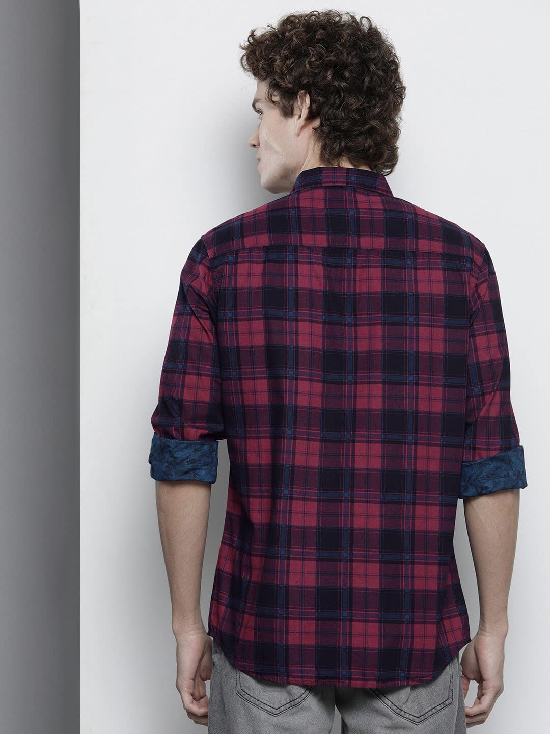 The Indian Garage Co Pink Regular Fit Spread Collar Checkered Long Sleeves Shirt