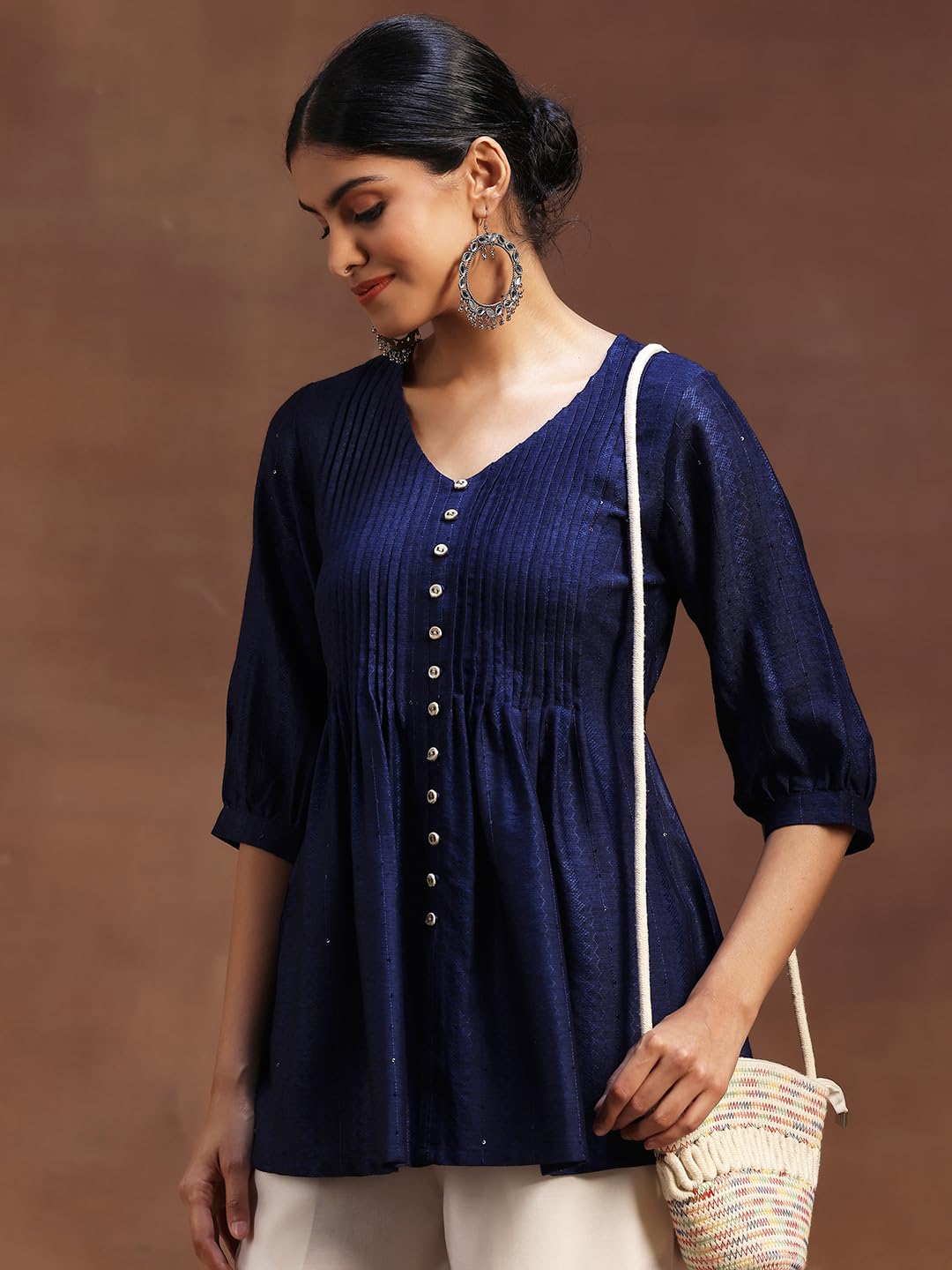 Libas WomenS Silk Blend Woven Design Regular Kurti (29103O Blue