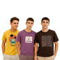 Nobero MenS Graphic Print Regular Fit T-Shirt (1M-Twts-C0948-216X_Mustard Yellow/Grape Nectar/Chocolate Fondant