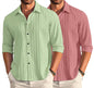 Deelmo Combo Of MenS Casual Button Down Shirts Long Sleeve Linen Shirt Fashion Textured Summer Shirts Pack Of 2