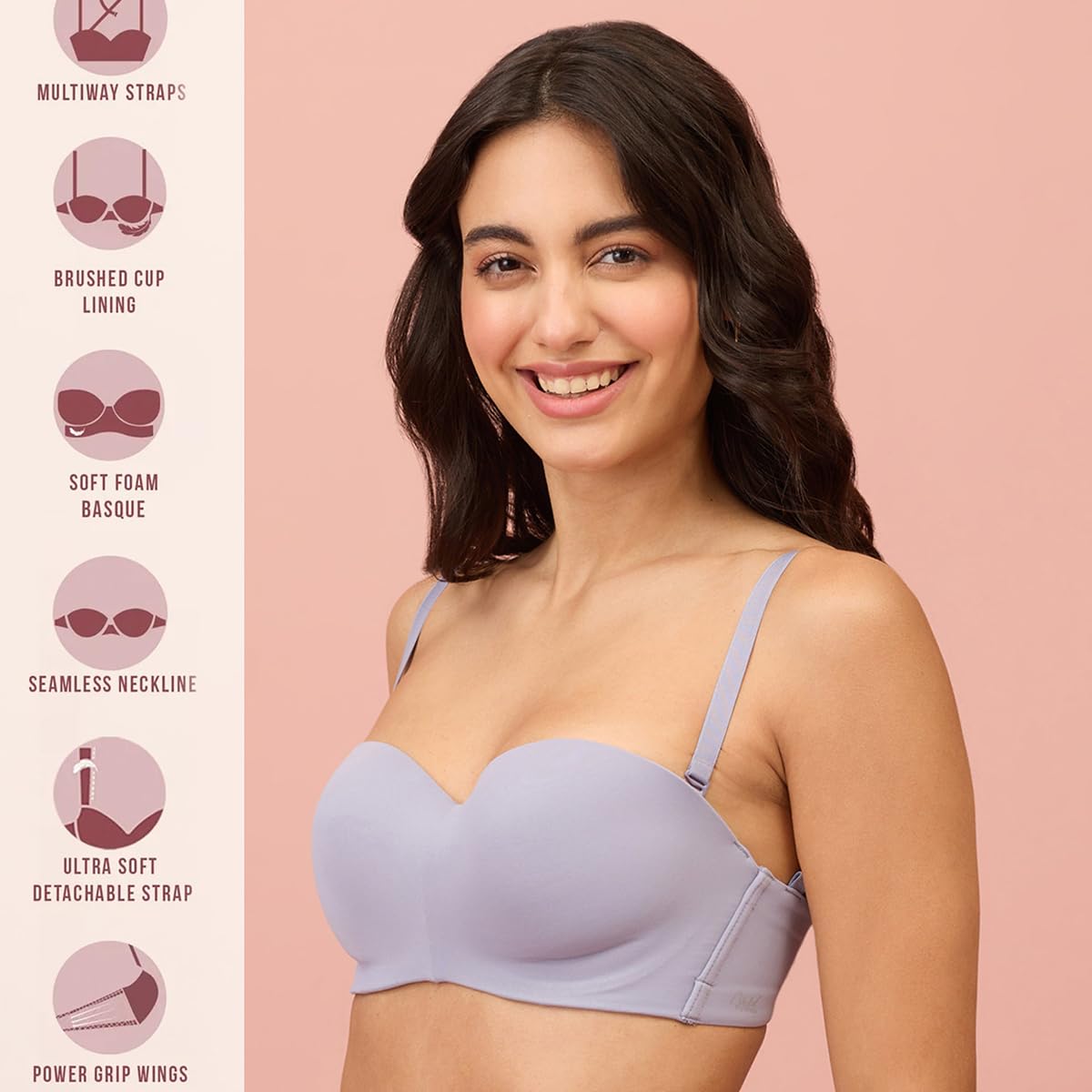Nykd (Nyb027 Padded & Wired Ultimate Multiway Strapless Bra For Women | Anti Slip Bra With Seamless Neckline & Soft Detachable S