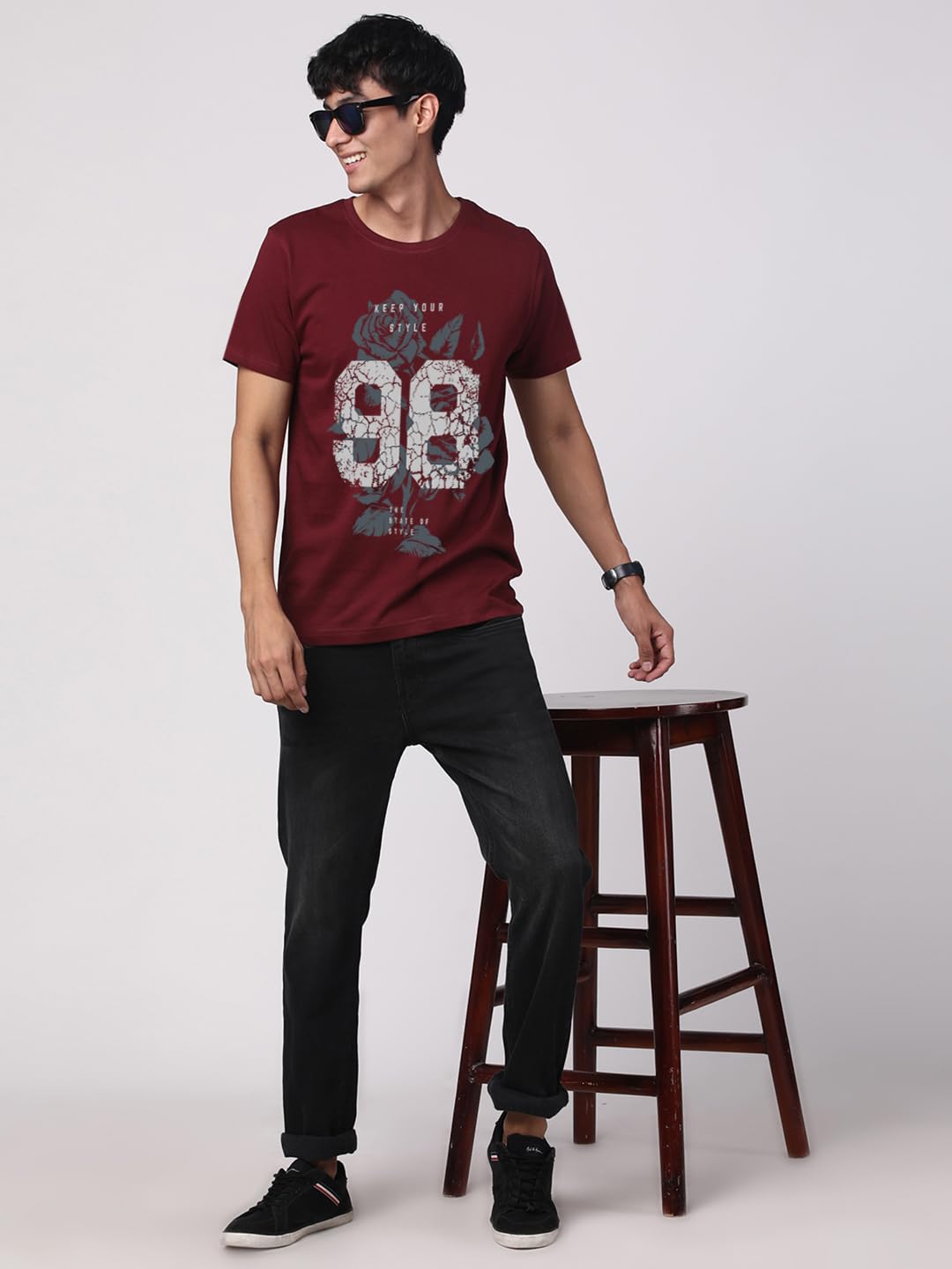 ADRO Graphic Printed T-Shirt for Men - 100% Cotton, Regular Fit, Soft Breathable Fabric. (RN23-M-98-MR_Maroon)