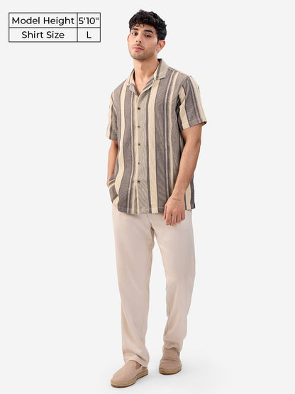 The Souled Store Macaroon Men and Boys Short Sleeves Collared Neck Button Front Multicolor Striped Cotton Textured Shirts