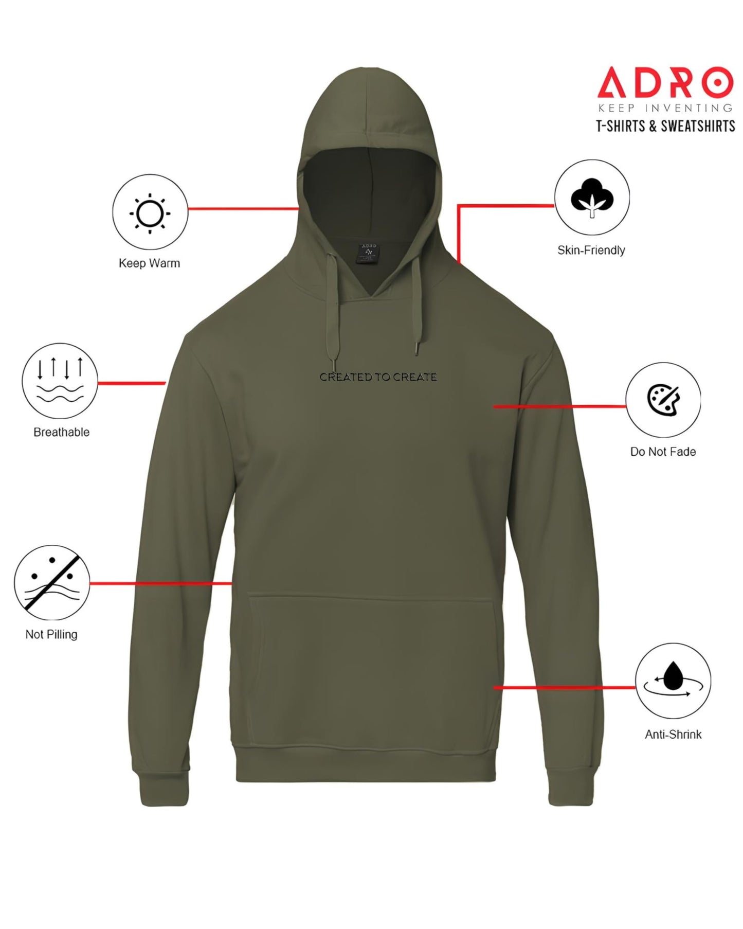 ADRO Mens Printed Hoodies in Premium Cotton Fleece 340 GSM (H23-M-CRE-OL_Olive)
