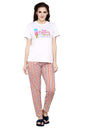 Evolove WomenS Cotton Round Neck Short Sleeves Night Suit Set/Top Pyjama Set Super Soft Comfortable (White & Peach, Npskn1422We