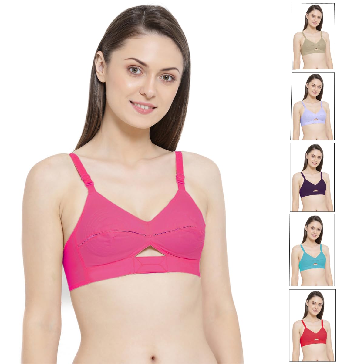 Rupa Women Softline Chanderkiran Full Coverage, Non-Padded, Wireless Cotton Everyday Bra with Adjustable Straps, Pack of 6 Multi