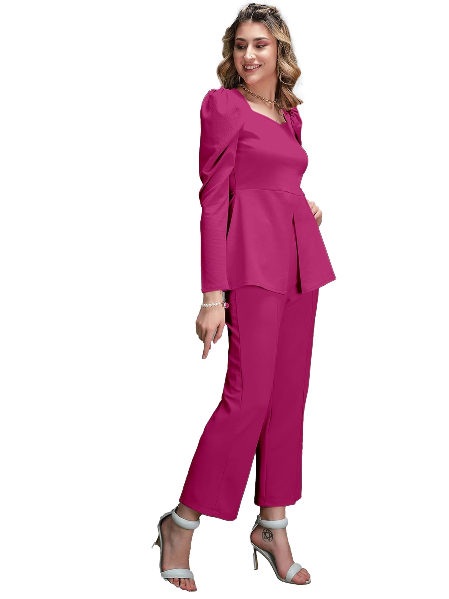 Elliti Solid Relaxed Fit Full Sleeve Co-Ord Set For Women'S | Coord Sets | Top And Formal Trouser Co Ord Set For Women (Set Of 2