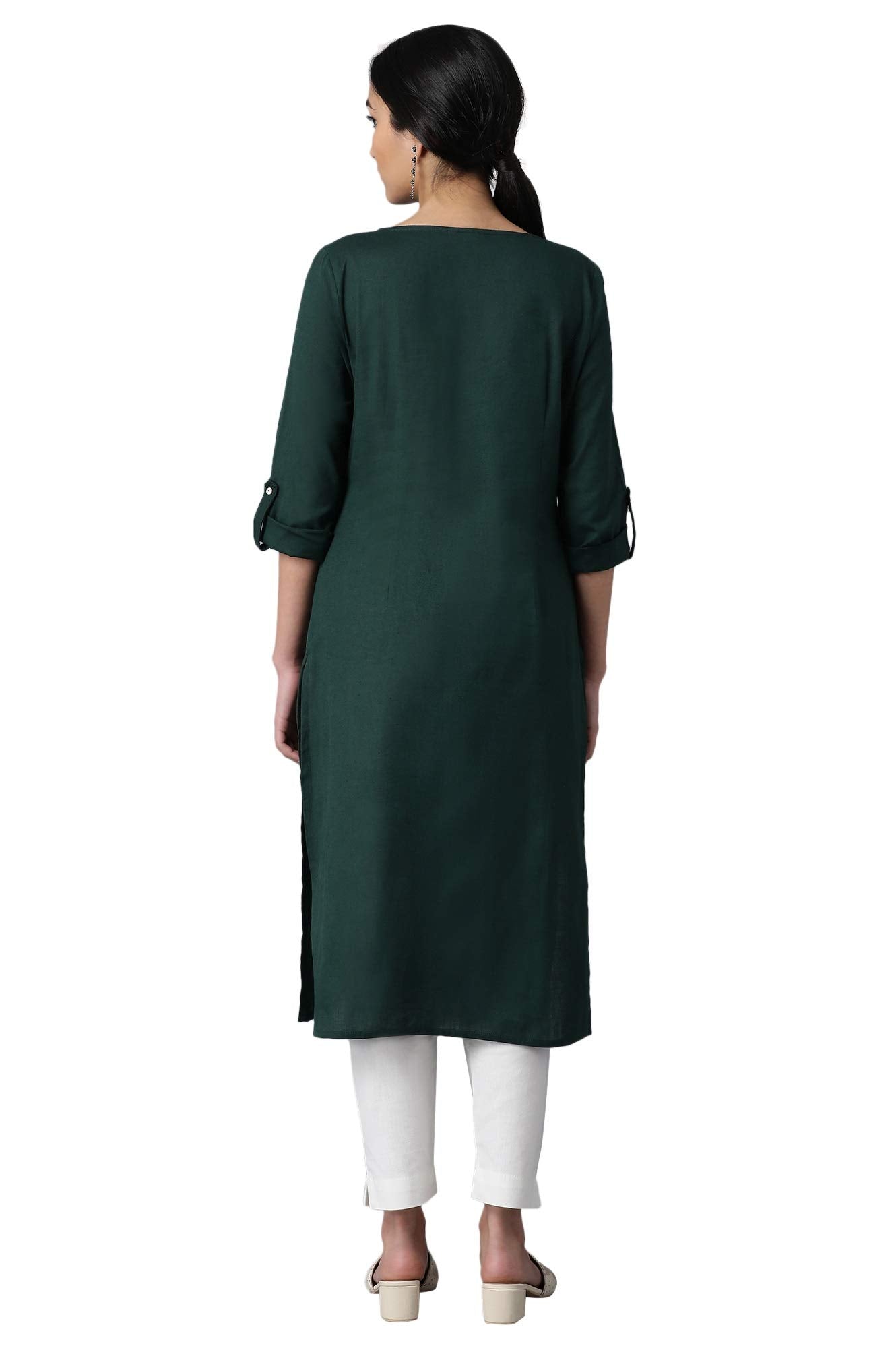 W for Woman Cotton Blend Women Round Neck Solid Regular Kurta