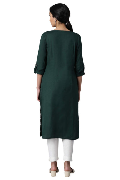 W for Woman Cotton Blend Women Round Neck Solid Regular Kurta