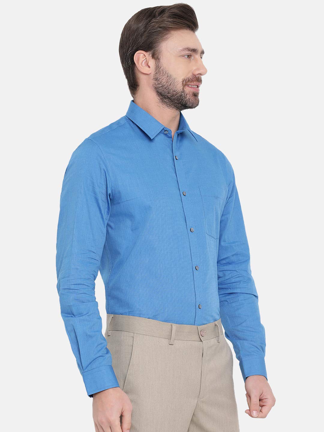 Turtle Men Blue Cotton Solid Slim Fit Formal Shirts