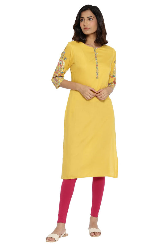 W for Woman Dark Yellow Printed Kurta
