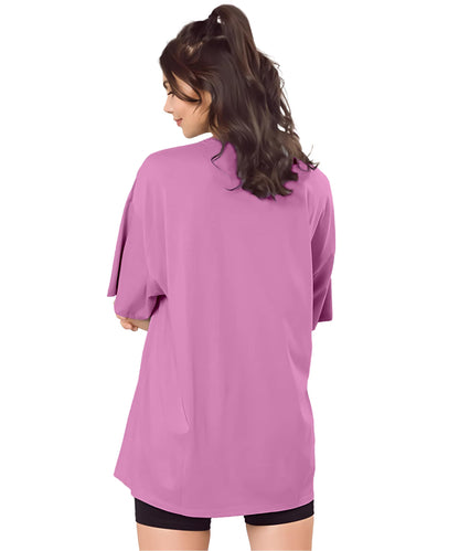 SHODOX Bio-Washed Anti Bacterial 100% Pure Cotton Womens Oversized Solid T-Shirt | Cozy Soft, Less Wrinkles Loose Fit, Drop Shou