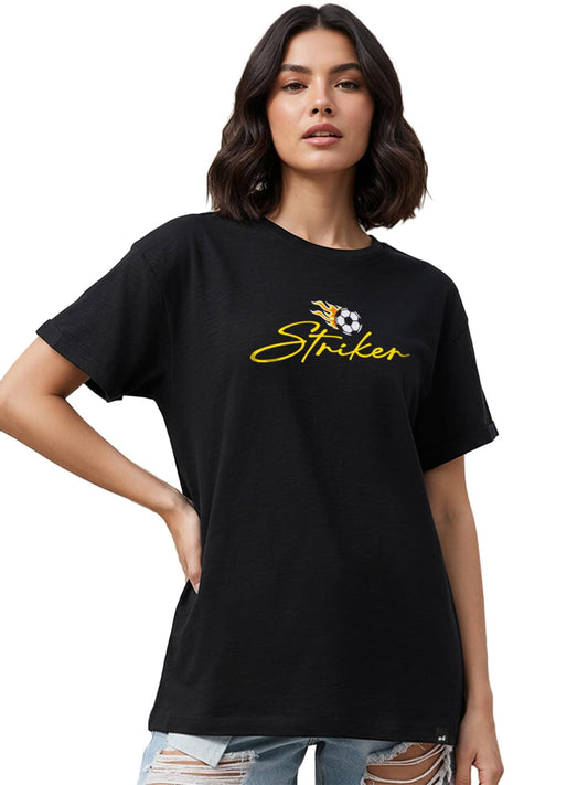 Bewakoof Air 1.0 WomenS Graphic Print Boyfriend Fit Half Sleeve Round Neck Pure Cotton T-Shirt_1004313_Black_Xs