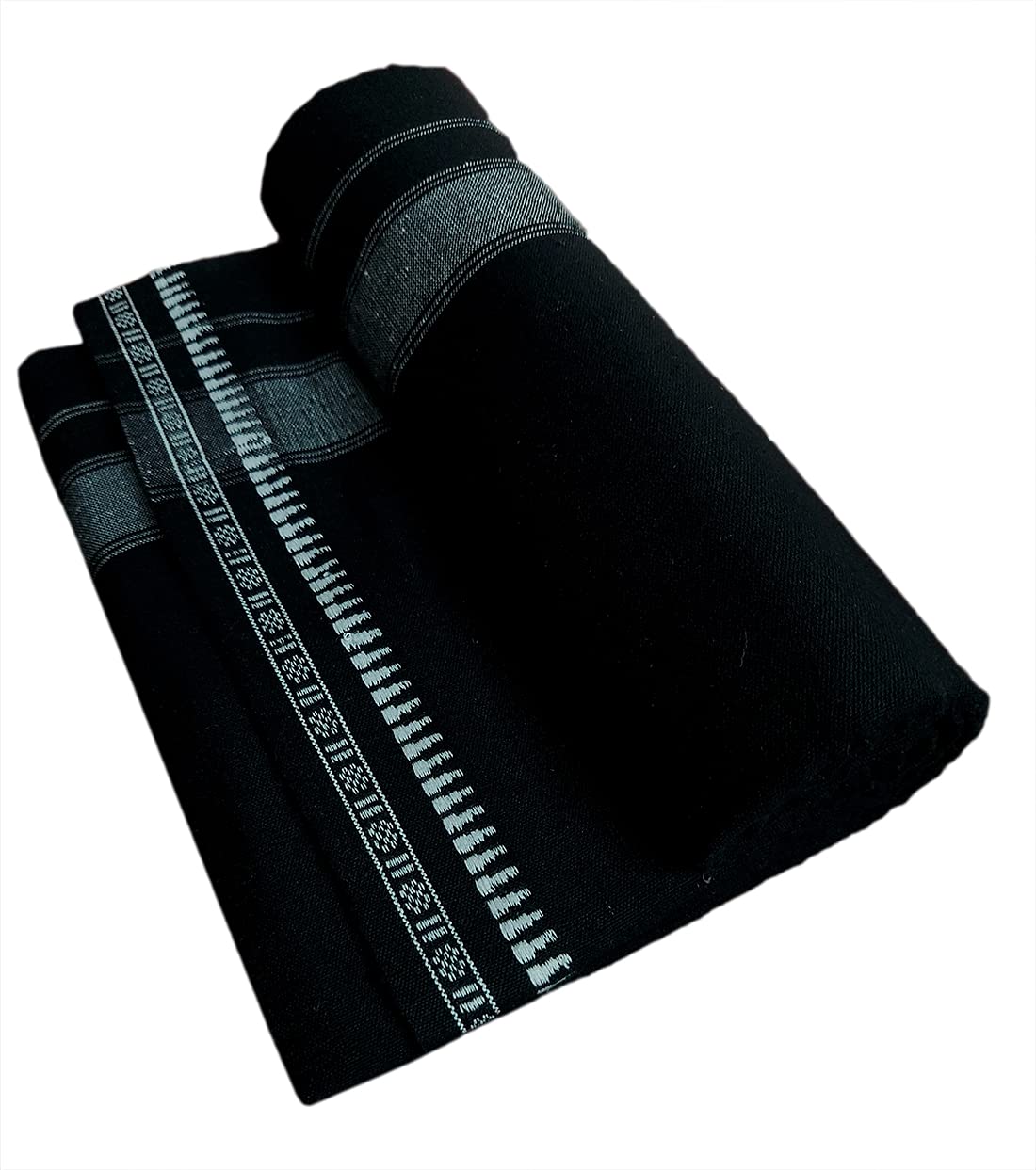PRAKASAM COTTON Mens Kerala Thalapathi Border Dhoti - Pack of 2, Black-Kaavi, 1.28x2.00 mtrs, Model PC