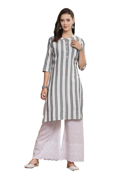 Stylum Women's Self Designed Cotton Blend Straight Kurta (URVASHI_Grey)
