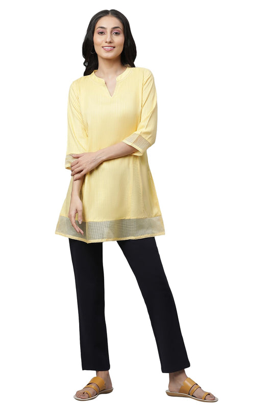Aurelia Womens Solid A-Line Kurti | V-Neck Kurti for Women | Solid Kurti for Women | Beautiful Regular Fit Kurti for Women Yello