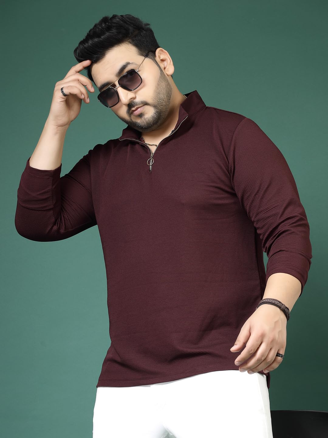Rigo Polyester Plus Size T-Shirt for Men | High Neck, Slim Fit T-Shirt for Men | Solid Casual Plus Size T-Shirts Wine