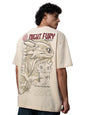 The Souled Store Disney: Night Fury Men and Boys Short Sleeves Round Neck Beige Graphic Printed Cotton Oversized T-Shirts