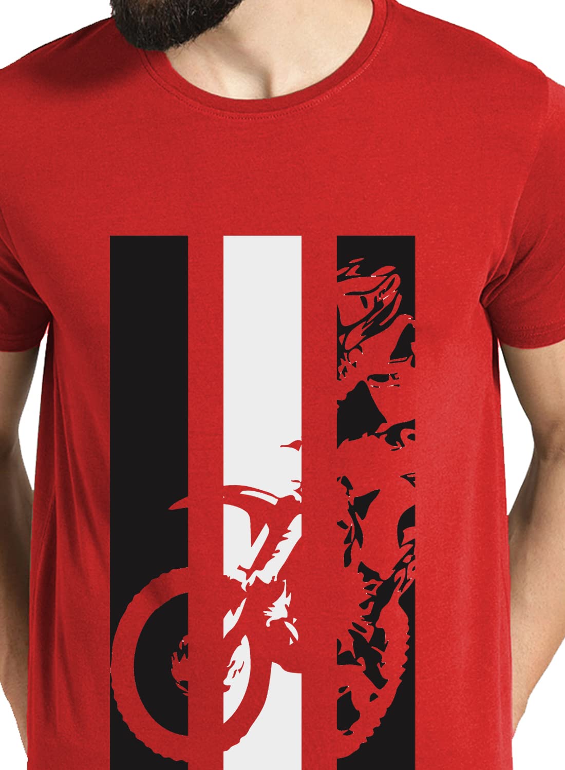 ADRO Men's Bike Rider Printed Cotton T-Shirt (RN22-2-BIK-RD_Red)