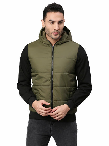 Dennis Lingo Polyester Regular Fit Full Sleeves MenS Color Block Hooded Puffer Jacket With 2 Pockets - Lightweight Casual Winte