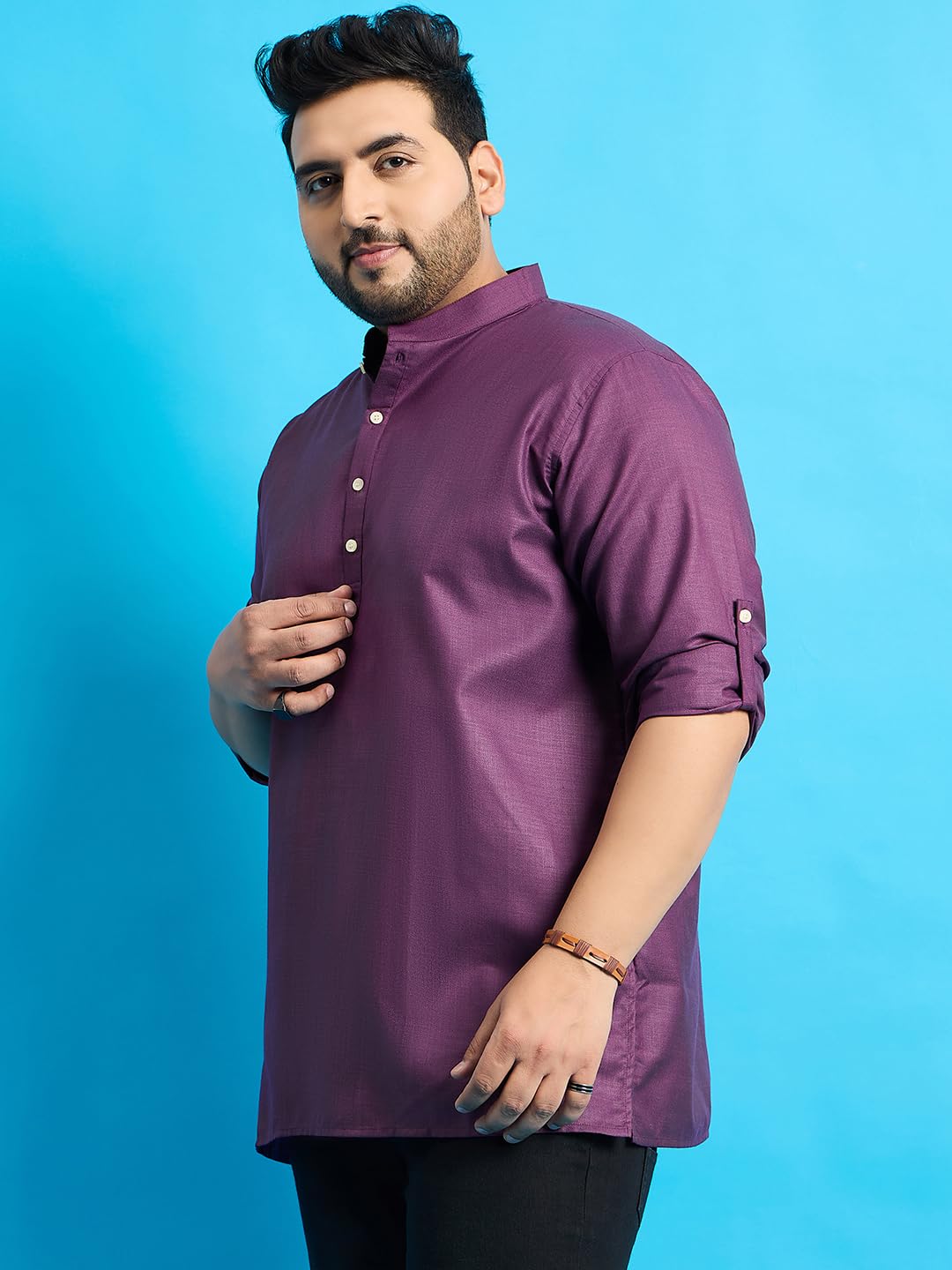 Bigbanana Plus Size Men'S Regular Fit Solid Short Kurta