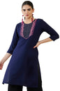 Soch Women Navy Blue Rayon Embroidered Kurta
