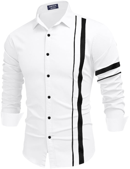 Zartha MenS Regular Fit Striped Pattern Cotton Blend Shirt With Spread Collar Long Sleeve And Standard Length | Shirt For Man W