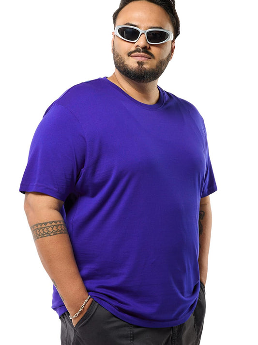 Bewakoof MenS Solid Regular Fit Half Sleeve Round Neck Cotton Plus Size T-Shirt_479594_Blue_3Xl