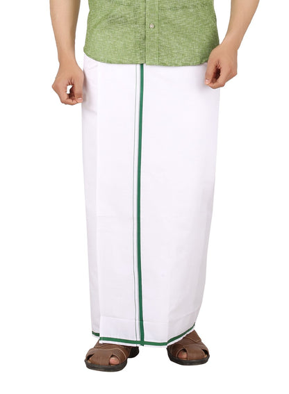 Prakasam Cotton -White Readymade Pocket Dhoti For Mens/Fine Quality White Readymade Dhoties For Mens- Light Green Border