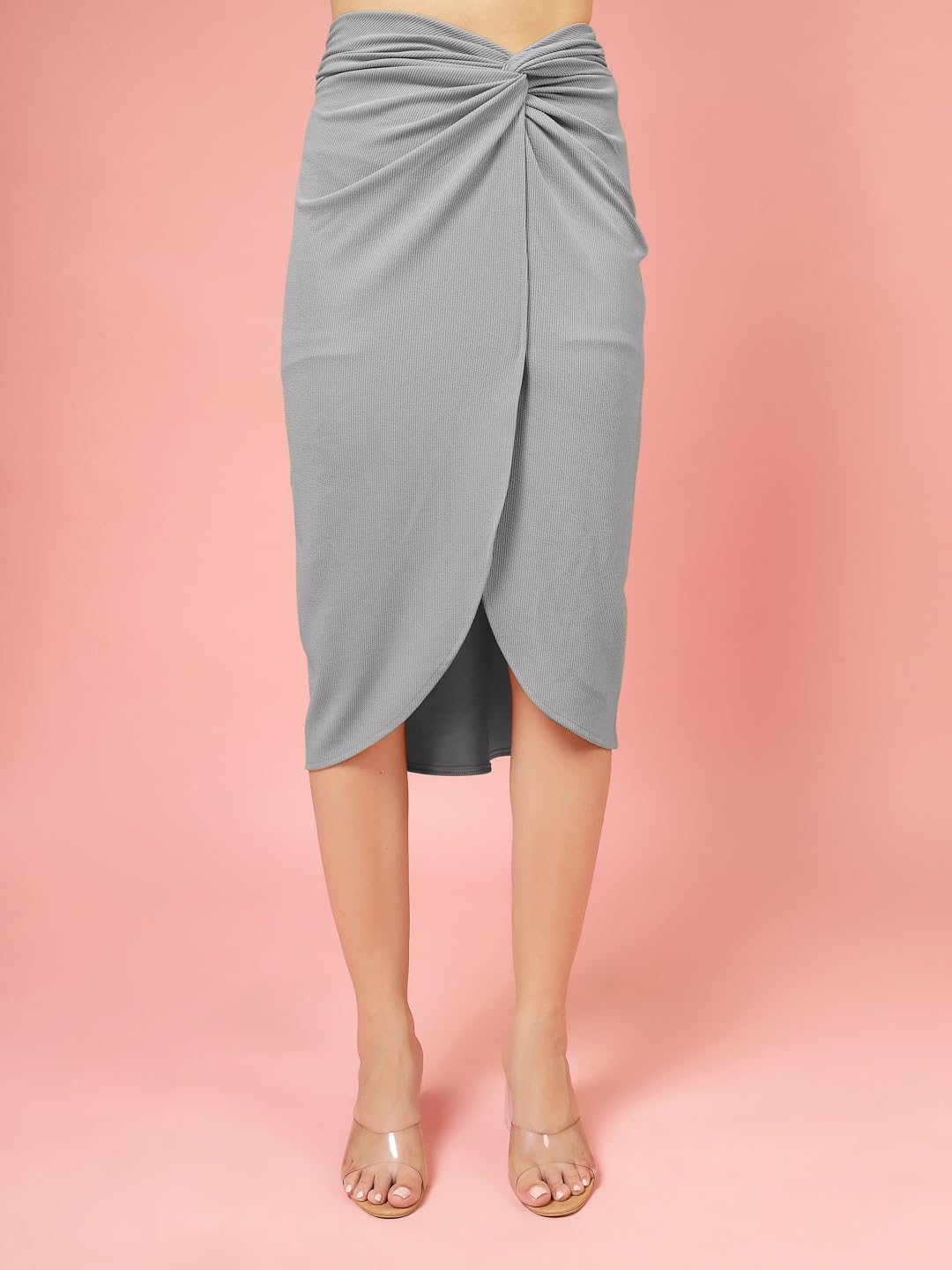 OOMPH! Ribbed Lycra Sarong Style Skirt, Grey - msk252