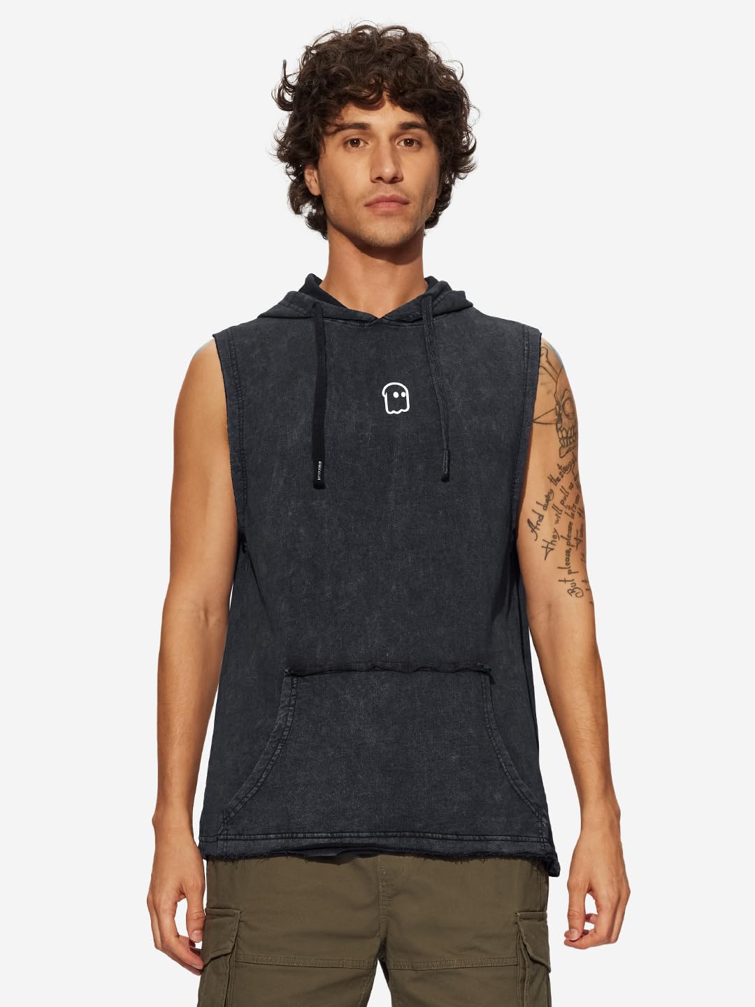The Souled Store Made by Humans Men and Boys Sleeveless Black Graphic Printed Cotton Hooded T-Shirts