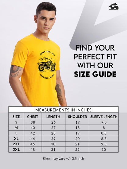 ADRO Men's Royal Bike Design Printed 100% Cotton T-Shirt - Regular Fit, Printed T-Shirts for Men (RN24-RYL-MU_Mustard)