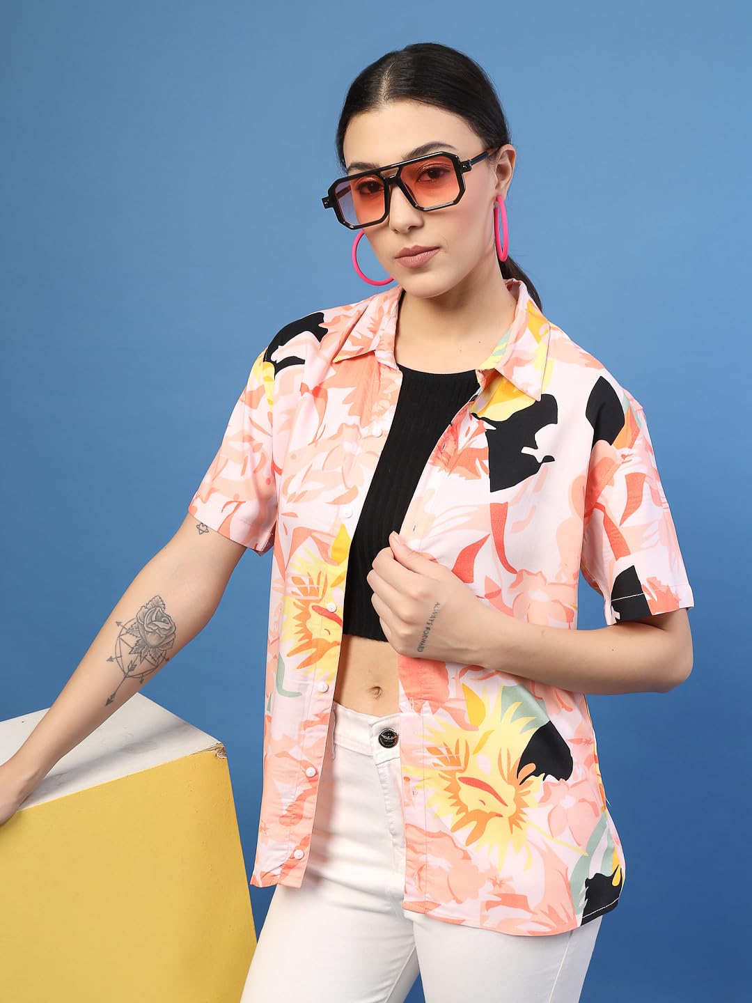 Rigo Rayon Printed Shirts for Women | Half Sleeves Hawaiian Shirts for Women | Summer Shirts Shirt for Women | Slim Fit, Casual