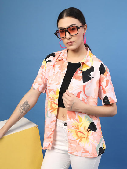 Rigo Rayon Printed Shirts for Women | Half Sleeves Hawaiian Shirts for Women | Summer Shirts Shirt for Women | Slim Fit, Casual