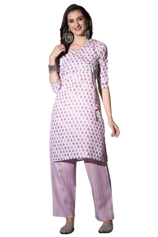 Leriya Fashion Kurti for Women | Cotton Blend Floral Foil Printed Ethnic Indian Kurtis for Women | Angrakha Style Neck with Dori & Button | Casual Kurta for Women | Gift for Girls