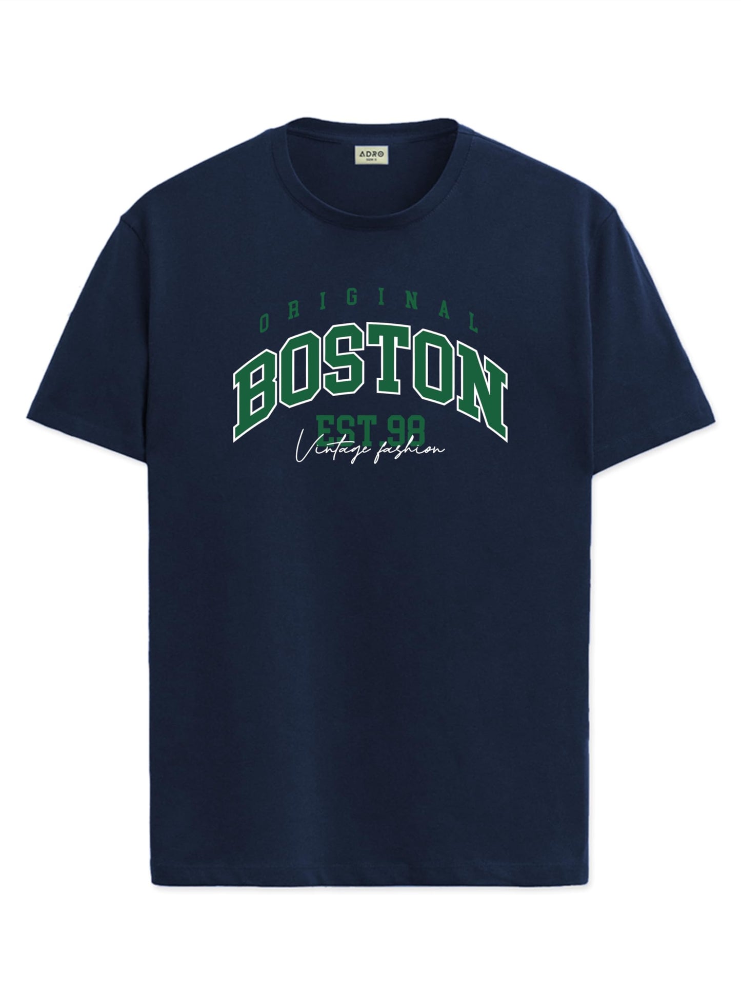 ADRO Mens Printed T Shirt - Premium Cotton Graphic Printed Tshirt - Navy Blue T-Shirt - RN24-BOST-NB