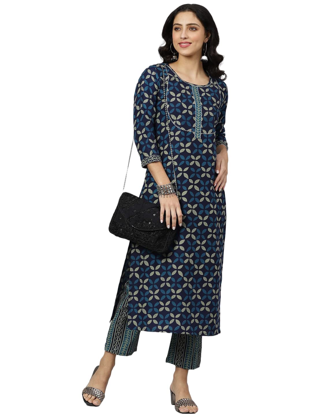ANNI DESIGNER Women's Cotton Blend Printed Straight Kurta with Pant (Toni Bill Nw)