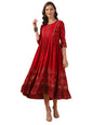 rangita Red Rayon Calf Length Printed Anarkali Kurti for Women | Kurta for Women
