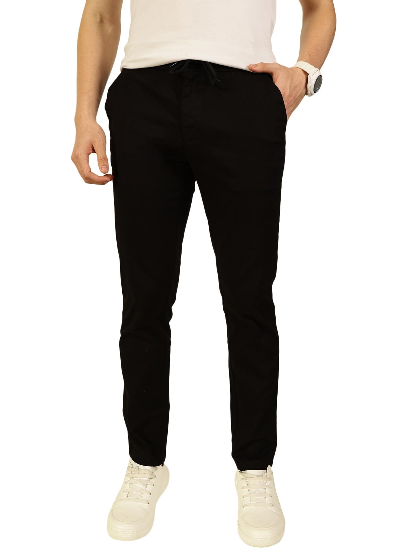 Thomas Scott Mens | Comfort | Slim Fit | Mid-Rise | Drawstring Closure | Solid | 4 Pockets | Woven | Chinos | Trouser (CCBT07_B
