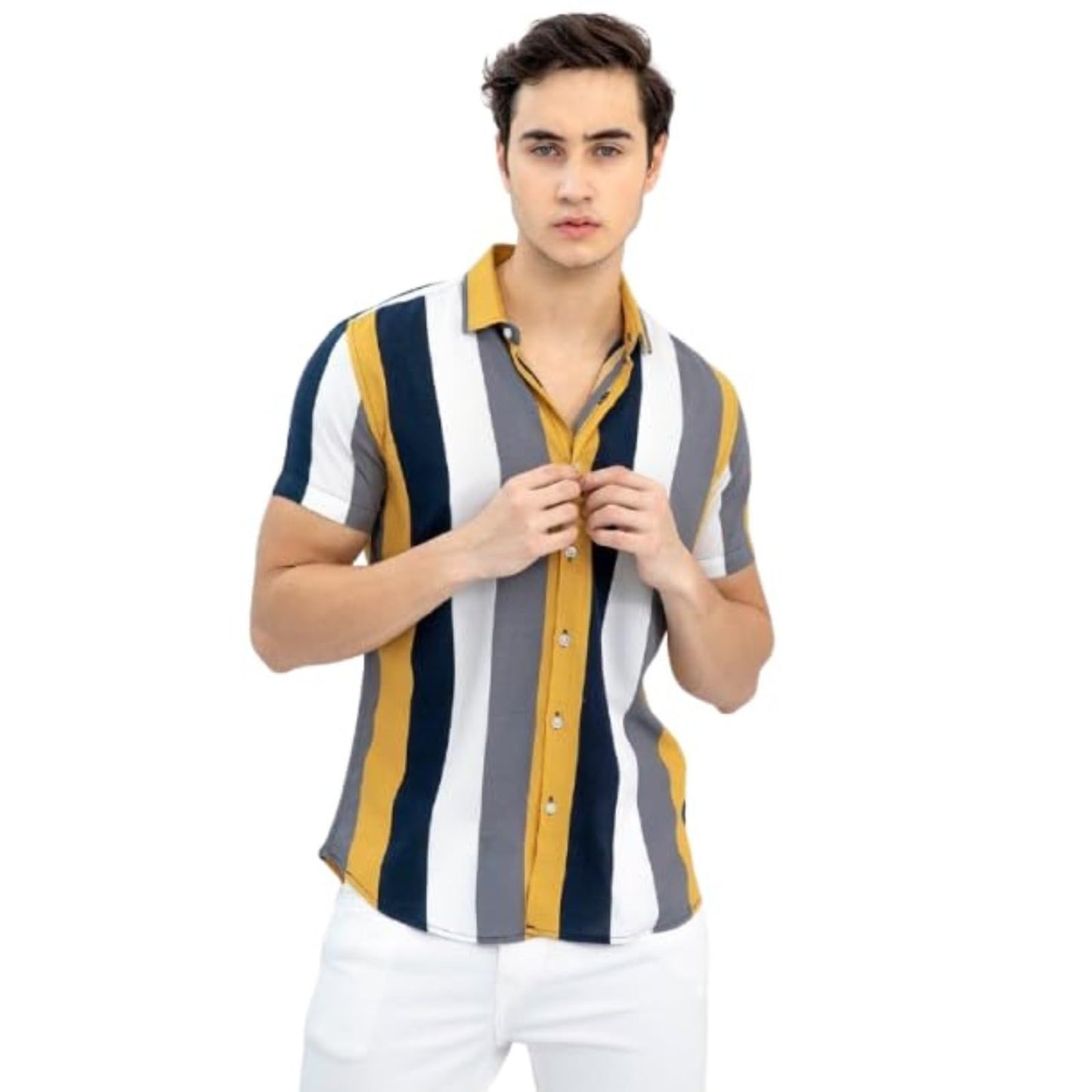 Men Premium Stylish Branded Printed Floral Print Stretchable Fabric Cut Away Collar Casual Shirt (In, Alpha, Xl, Regular, Yellow