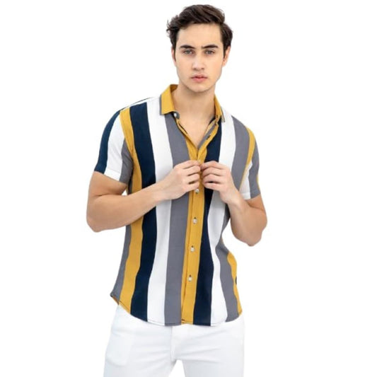Men Premium Stylish Branded Printed Floral Print Stretchable Fabric Cut Away Collar Casual Shirt (In, Alpha, Xl, Regular, Yellow