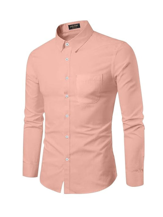Mildin MenS Regular Cotton Blend Orange Slim Fit Solid Button Down Spread Collar Full Sleeve Curved Hemline Formal Shirt With O